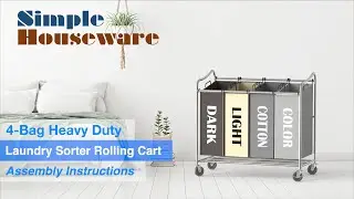 Simple Houseware 4-Bag Heavy Duty Laundry Sorter Rolling Cart Assembly