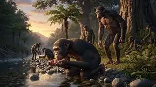 Australopithecus Drinking Water | Early Human Life at the River | Prehistoric Scene