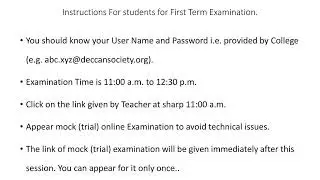 Student mid term instructions for online exam
