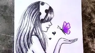 BEAUTIFUL GIRL AND BUTTERFLY SIDE VIEW DRAWING - GÜZEL KIZ VE KELEBEK RESMİ ADIM ADIM NASIL ÇİZİLİR
