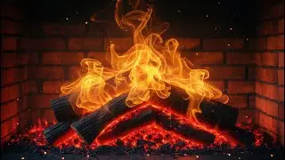 Deep Relaxation by a Cozy Fireplace, Golden Flame Waves, Glowing Logs and Warm Brick Silence