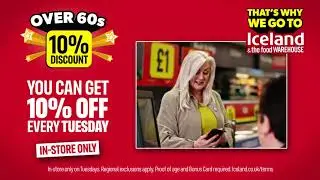 Для лиц старше 60 лет скидка 10% каждый вторник в Iceland и The Food Warehouse!