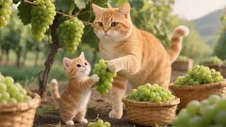 Mama Cat and Kitten Go To Harvest Grapes, Dragon Fruit and Pumpkins The Peaceful and Happy Life🍇🍉🍑