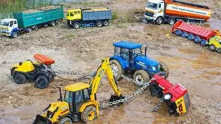 JCB 3DX Mud Loading Cartoon Video | TATA HYVA DUMPER Accident Pulling JCB 5CX ? Gadi Tractor | CSToy