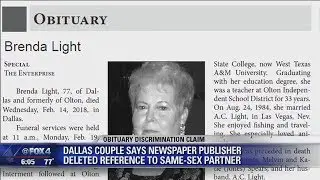 Dallas couple says newspaper deleted reference to same sex partner in obituary