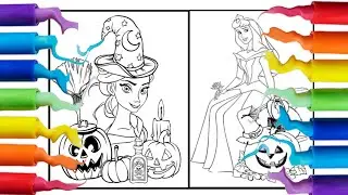 Halloween Disney Queen Elsa and princess Aurora  coloring pages compilation | dia das Bruxas