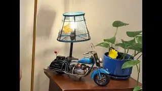 Handmade desk lamp with retro motorcycle shaped base    