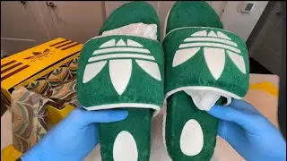 Adidas X Gucci mens GG platform slides green and white (Nigerian colorway)
