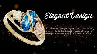 💎 Black Hills Gold 10k Yellow Gold Marquise Blue Topaz Wrap Statement Ring Jewelry for Women💎