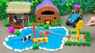 DIY Farm Diorama with mini house for cow, pig | cowshed - woodworking |  water pump, mini aquarium
