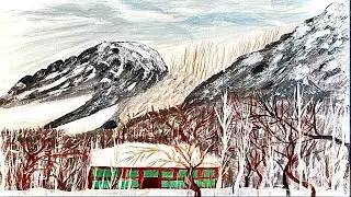Silent House in Snowy Mountains | Winter Landscape Painting