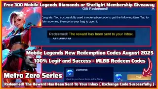 Mobile Legends Redeem Codes August 9, 2025 - MLBB Redeem Codes + Metro Zero Series Events free token
