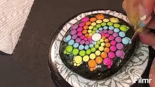 Learn how to paint a spiral mandala rainbow rock