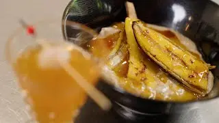 STICKY RICE PUDDING w/ ORANGE CARAMEL & GRILLED BANANA