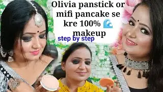Olivia panstick & mifi के pancake से कैसे करे festival पर makeup||100%waterproof || Smokeyeye makeup