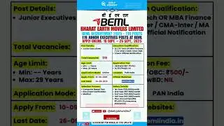 New BEML Recruitment September vacancy 2025 || New vacancy 119 posts #DailyJobHunt