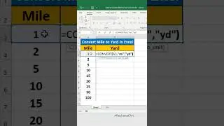 How to Convert Mile to Yard in Microsoft Excel #excel #shortvideo #shorts