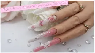 Розово-белое омбре с розами и бабочками 🌹🦋
