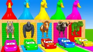 Long Slide Game With Cow Elephant Gorilla Hippopotamus Tiger - 3d Animal Game - Funny 3d Animals