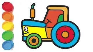 Car Drawing and Coloring - Tractor Drawing and Coloring - Farm Equipment Drawing and Color - Digital