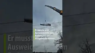 Spannung an Rottweiler H&auml;ngebr&uuml;cke: Riesiger Autokran hievt Sonderteil ein