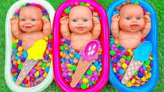 3 Minutes Satisfying Video Mixing Funny Candy ASMR & Make Up in 3 Bathtubs with Magic M&M's Slime