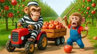 Monkey Kiki&rsquo;s Tractor Adventure: Harvesting Apples & Catching a Sneaky Thief!🐒 🚜💨