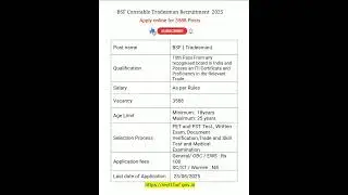 BSF Constable Tradesman Recruitment 2025 | Apply Online for 3588 Post | #youtubeshorts #shorts