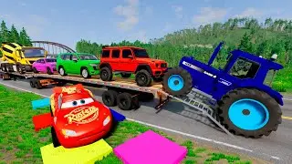 Flatbed Truck McQueen | Transportation with Truck - Pothole vs Car #1 | BeamNG.Drive Gameplay