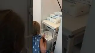 Storing diapers in the bathroom. Cute Kids Routine!