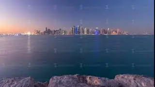 Doha downtown skyline day to night timelapse, Qatar, Middle East