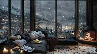 Soothing Snowy Window Ambience with Gentle Wind ASMR and Fireplace Warmth for Peaceful Sleep