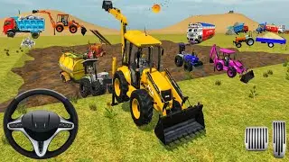 🚜 Pull Boring Machine from Mud by JCB and tractor 🚜😄 in game 😱..........#jcb #tractor #boringmachine