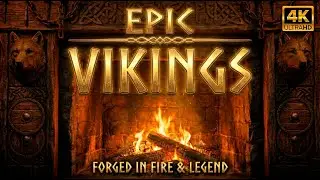 🐺 4K Nordic Viking Fireplace 🔥 Epic Relaxing Music | Wolves & Ancient Symbols ⚔️