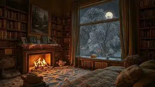 Cozy Winter Reading Nook by the Forest | Snow Ambience & Fireplace Sounds | Dark Classical Academia