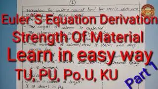 Euler&acute;s derivation for column having one end fixed & other hinged ! SOM ! By Ramashish Sah