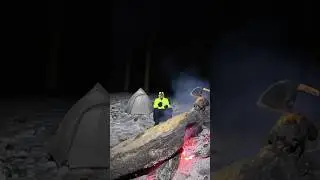Cold night solo camping 🥶🌨️ #camping #bushcraft #survival #outdoors