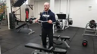 Standing Pronated bicep curl (EZ bar + fat grip)