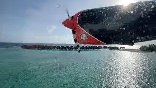 Trans Maldivian Airways &bull; DHC-6-300 Twin Otter &bull; 8Q-TAT &bull; Взлет с острова Иру Фуши ранним утром
