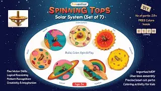 Funvention DIY Spinning Tops (Solar System) Set of 7 - STEM Educational Toys for Kids 3 yrs & above