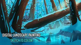 Painting a Snowny Forest Landscape | Photoshop Speedart