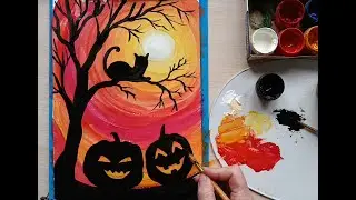 Как нарисовать РИСУНОК на Хэллоуин / Рисование для детей / Гуашь