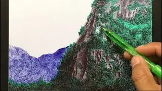 Colored ballpen art | Nature scenery drawing | DENIS SAOR Art