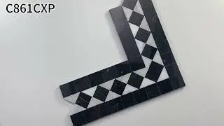 Carrara White Marble Classic Diamond Mosaic Border Corner Tile Black Edge Polished - C861CXP