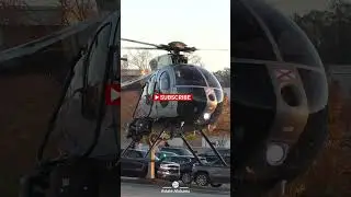 Oxford Police Department Aviation Support Unit lands MD539 Helicopter in middle of Shopping Center