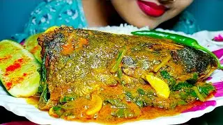 Wow 😲 2kg Big Catfish Head Curry With Worm Rice &Salad Eating Show || Homemade Mukbang ||