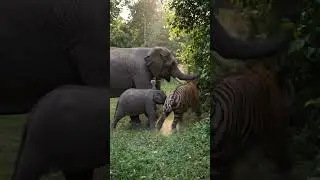 kindness of elephant always save weak animals in  jungle#wildlife #cartoon#tiger#lion#elephant#viral