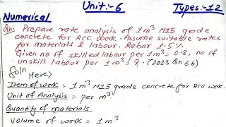 Unit:6 | Rate Analysis | Analysis of Rate for RCC Work of M15 grade | Types:12 |PrashantYT|