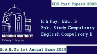 Past Papers 2020 UOS, BA BSC 1st Annual Exam 2020, Sargodha University, taleemkidunya