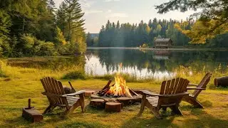 Cozy Forest Lakeside Campfire – Relaxing Spring Nature Sounds for Study & Focus | Relaxing